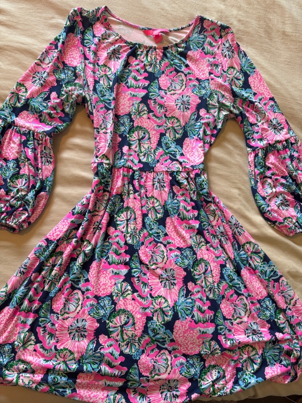 Lilly Pulitzer Navy, Hot Pink & Green Floral Long-Sleeve Dress